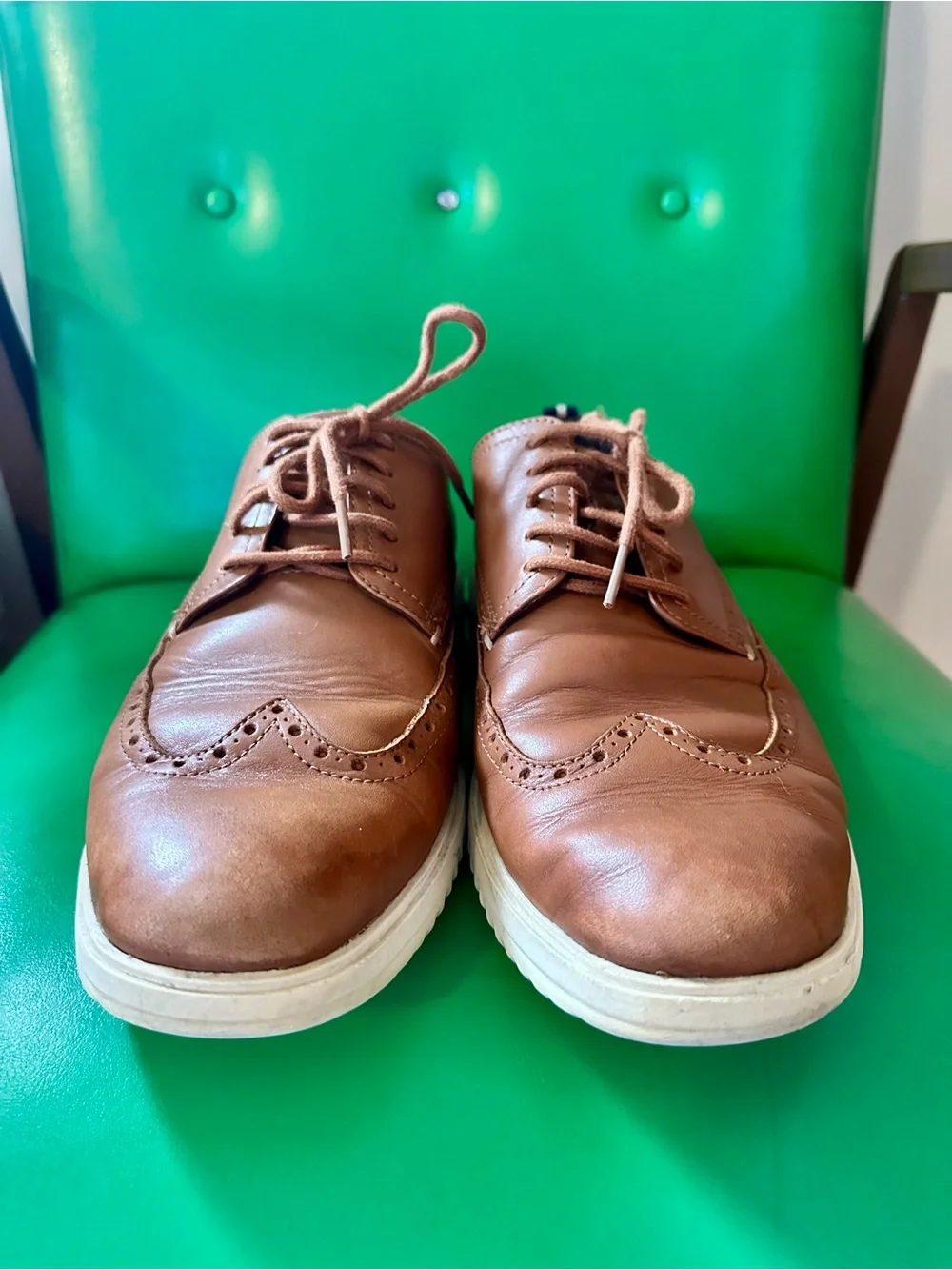 Cole Haan Brown Leather Wingtip Derby with White Sole